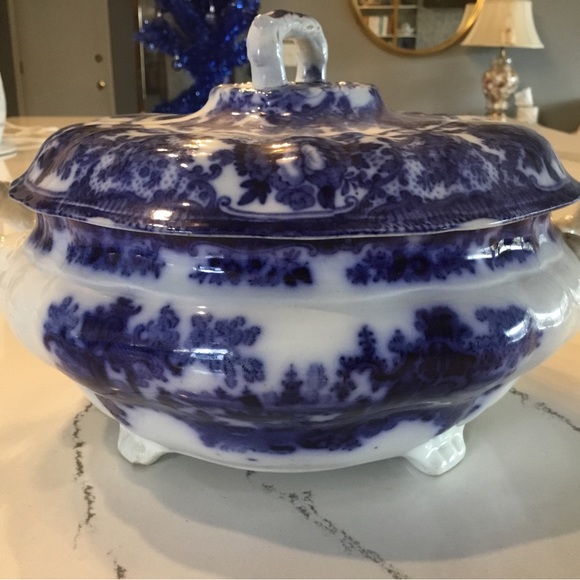 Vintage England Flow Blue Covered Dish